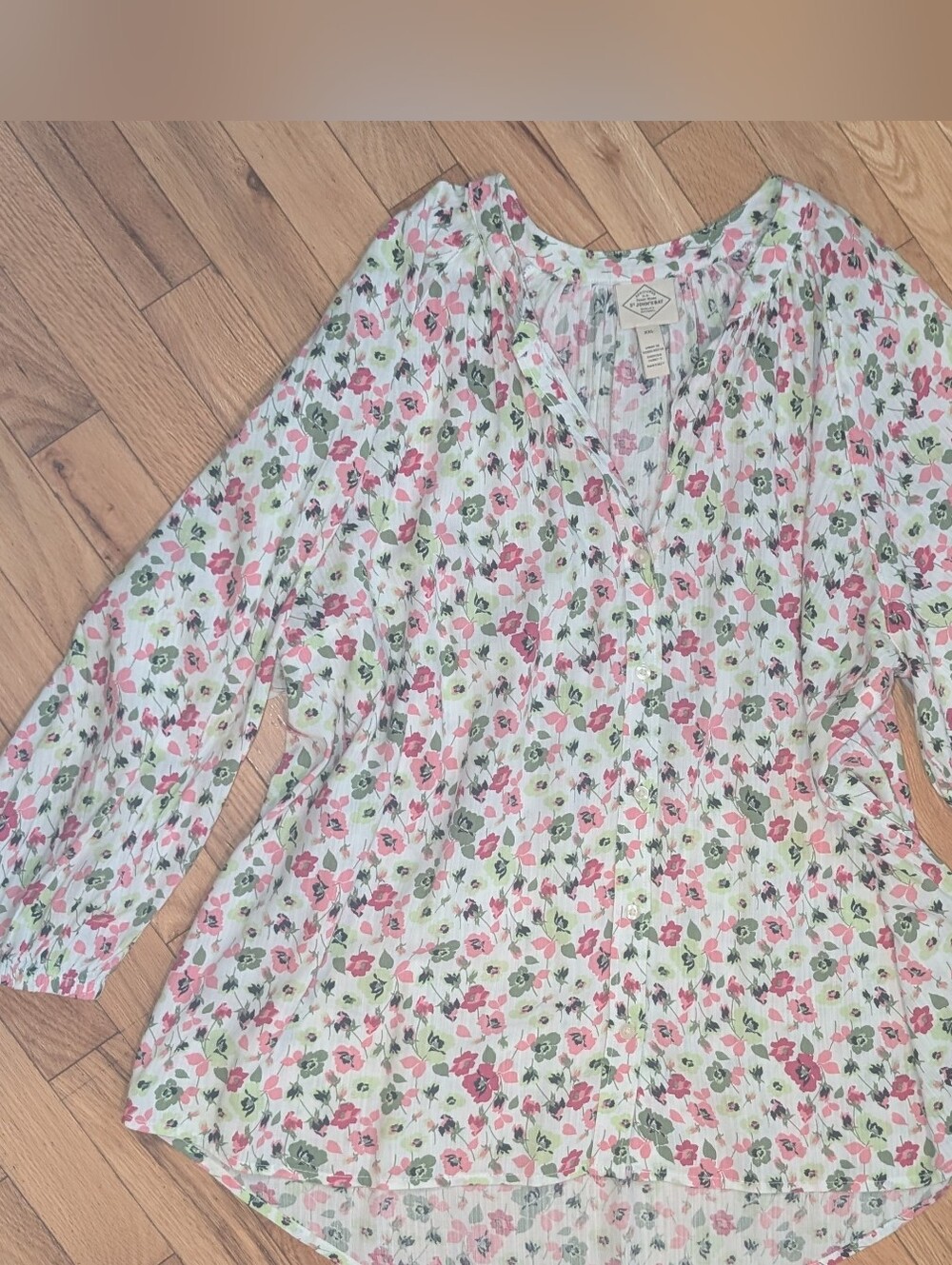 Size XXL Cool Crinkle Cotton/Rayon Floral Boho Style Blouse - Picture 2 of 4